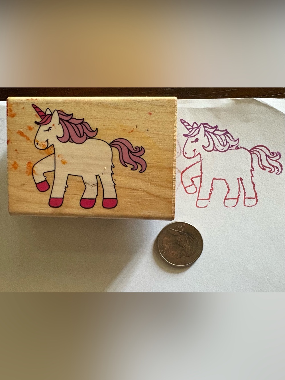 Cute Unicorn Rubber Stamp 2016 Wood Mounted Pink Pony  Craft